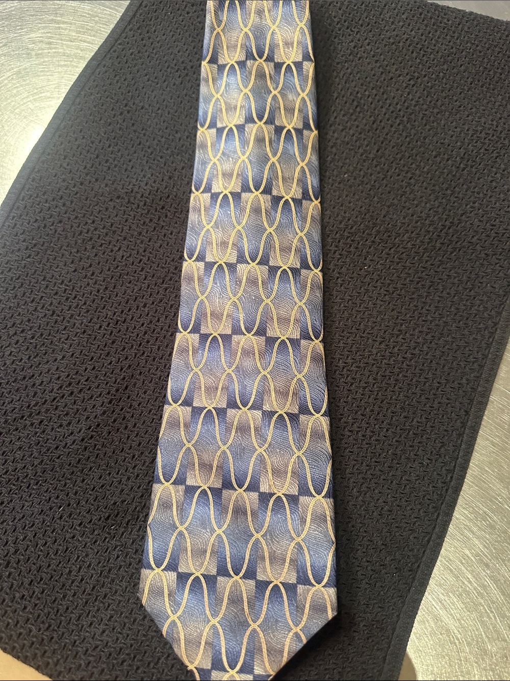 Siena Men's Blue Patterned Silk Tie with Gold Accent